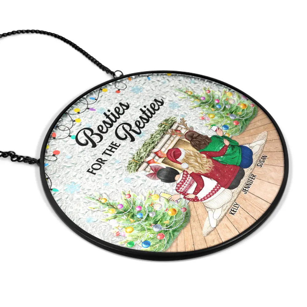 Here's To Another Year Of Bonding Over Alcohol Christmas Best Friends - Personalized Stained Glass Window Hanging Suncatcher - Image 2