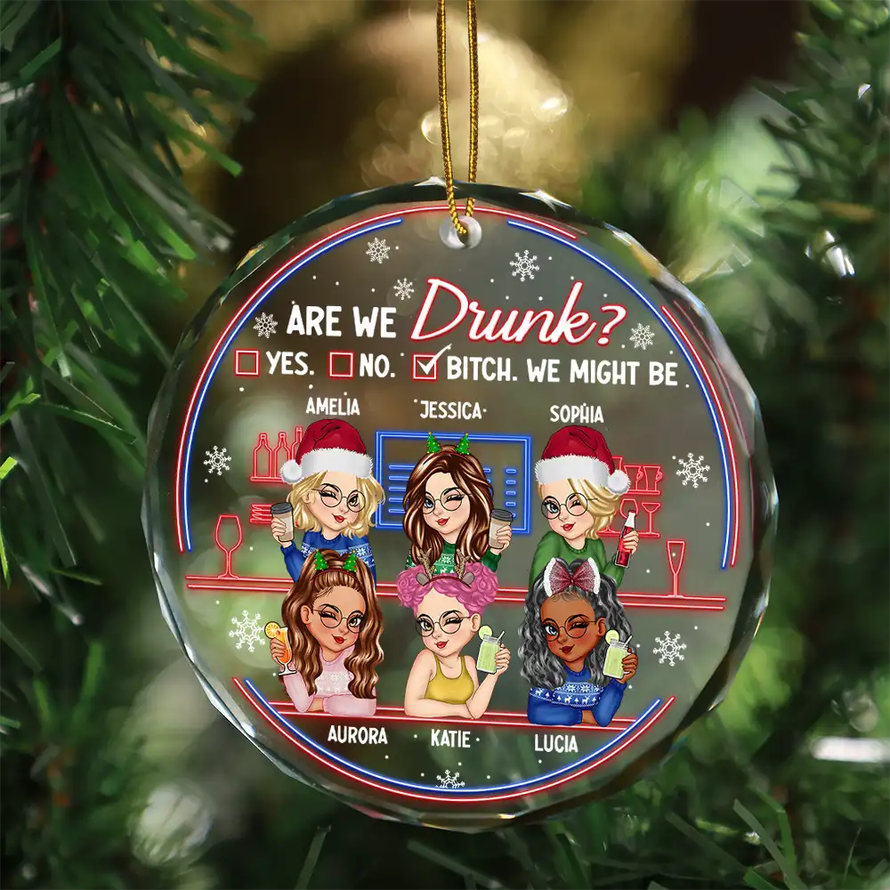 Here's To Another Year Of Bonding Over Alcohol Christmas Bestie - Personalized Circle Glass Ornament - Image 3