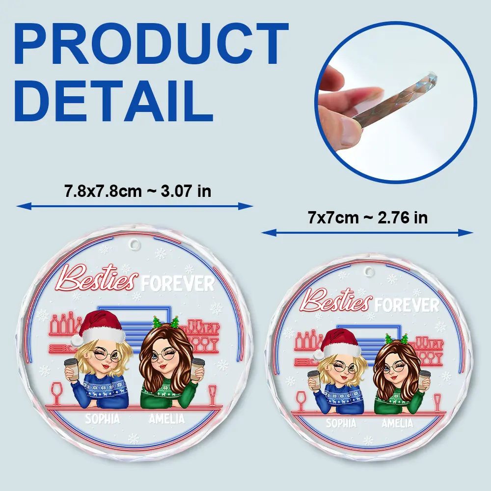 Here's To Another Year Of Bonding Over Alcohol Christmas Bestie - Personalized Circle Glass Ornament - Image 6