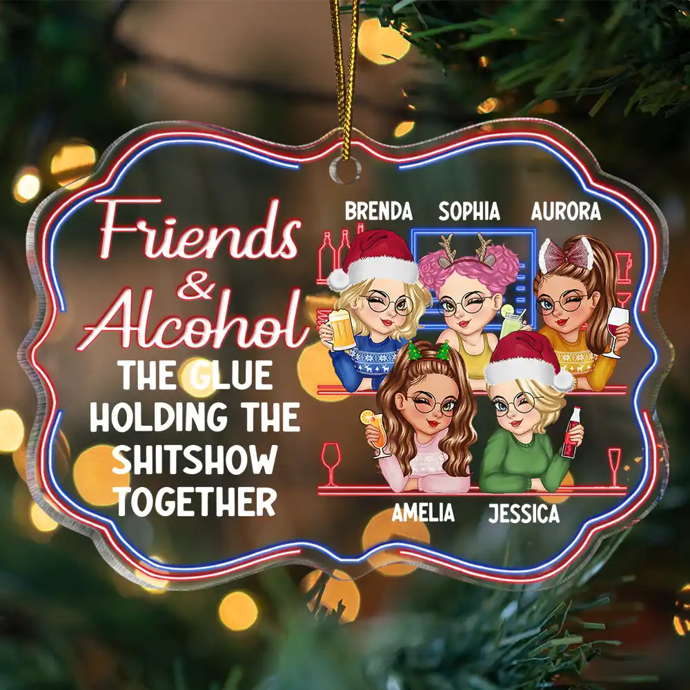 Here's To Another Year Of Bonding Over Alcohol Christmas Bestie - Personalized Medallion Acrylic Ornament - Image 3