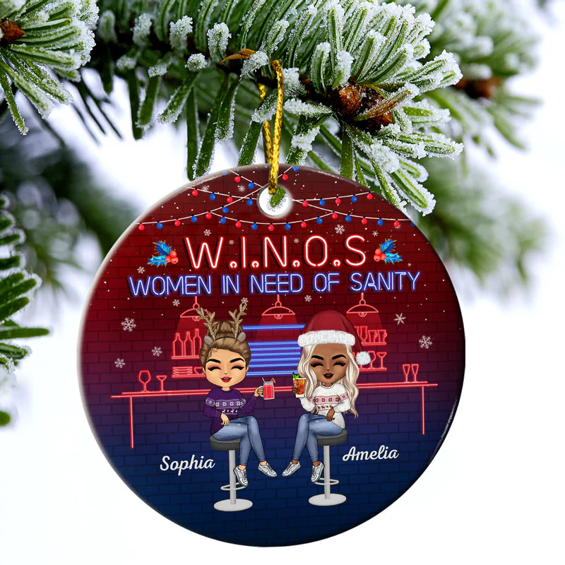 Here's To Another Year Of Bonding Over Alcohol Christmas Blue Best Friends - Bestie BFF Gift - Personalized Custom Circle Ceramic Ornament - Image 3