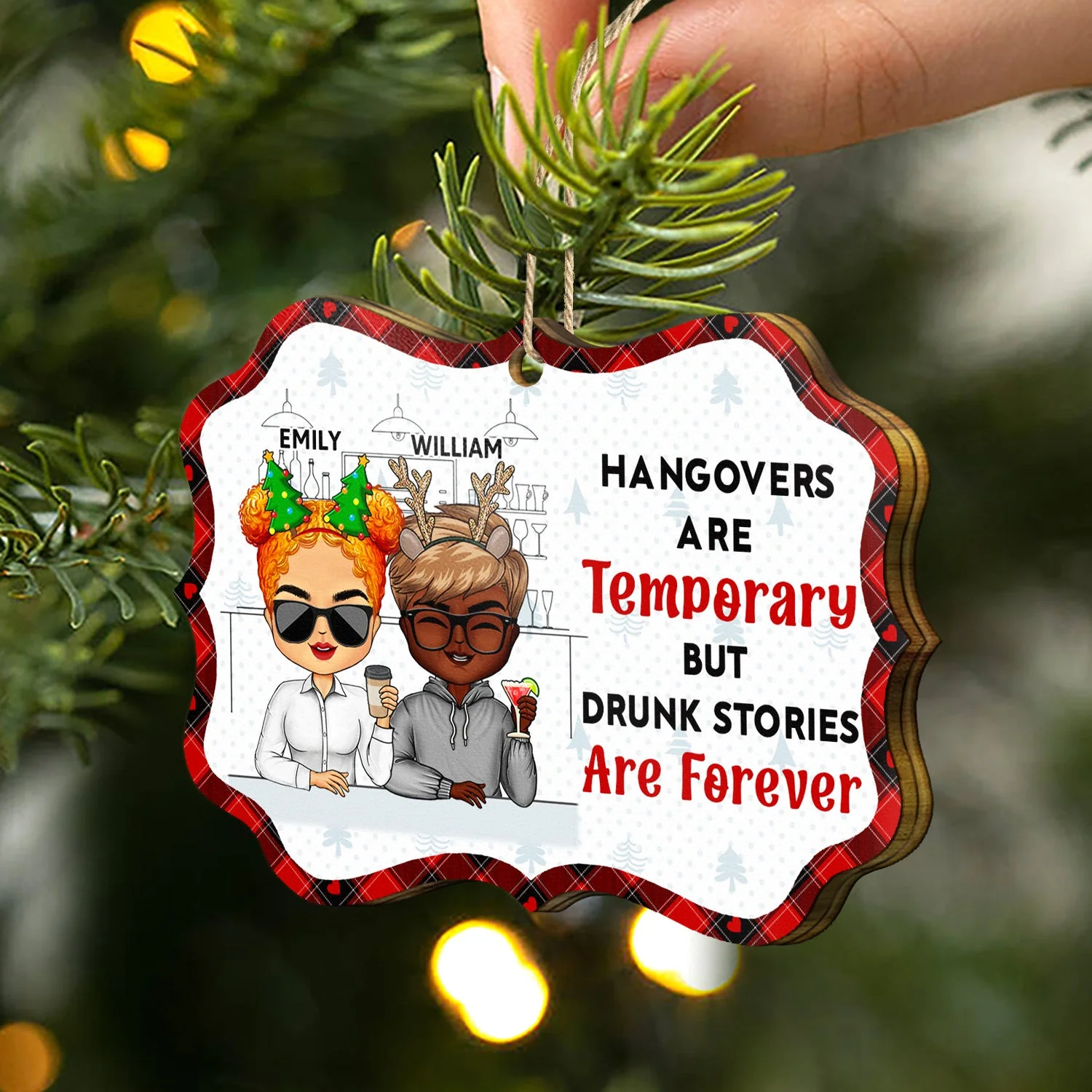Here's To Another Year Of Bonding Over Alcohol - Christmas Gifts For Best Friends, Besties - Personalized Medallion Wooden Ornament - Image 2