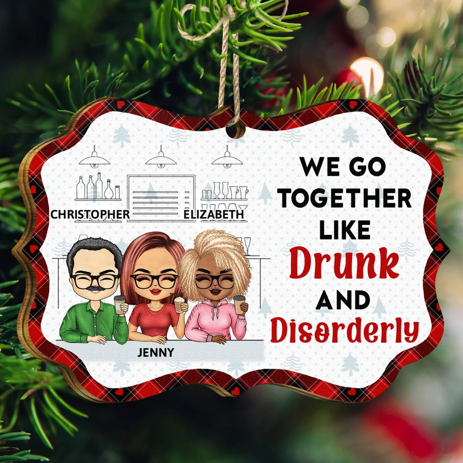 Here's To Another Year Of Bonding Over Alcohol - Christmas Gifts For Best Friends, Besties - Personalized Medallion Wooden Ornament - Image 3
