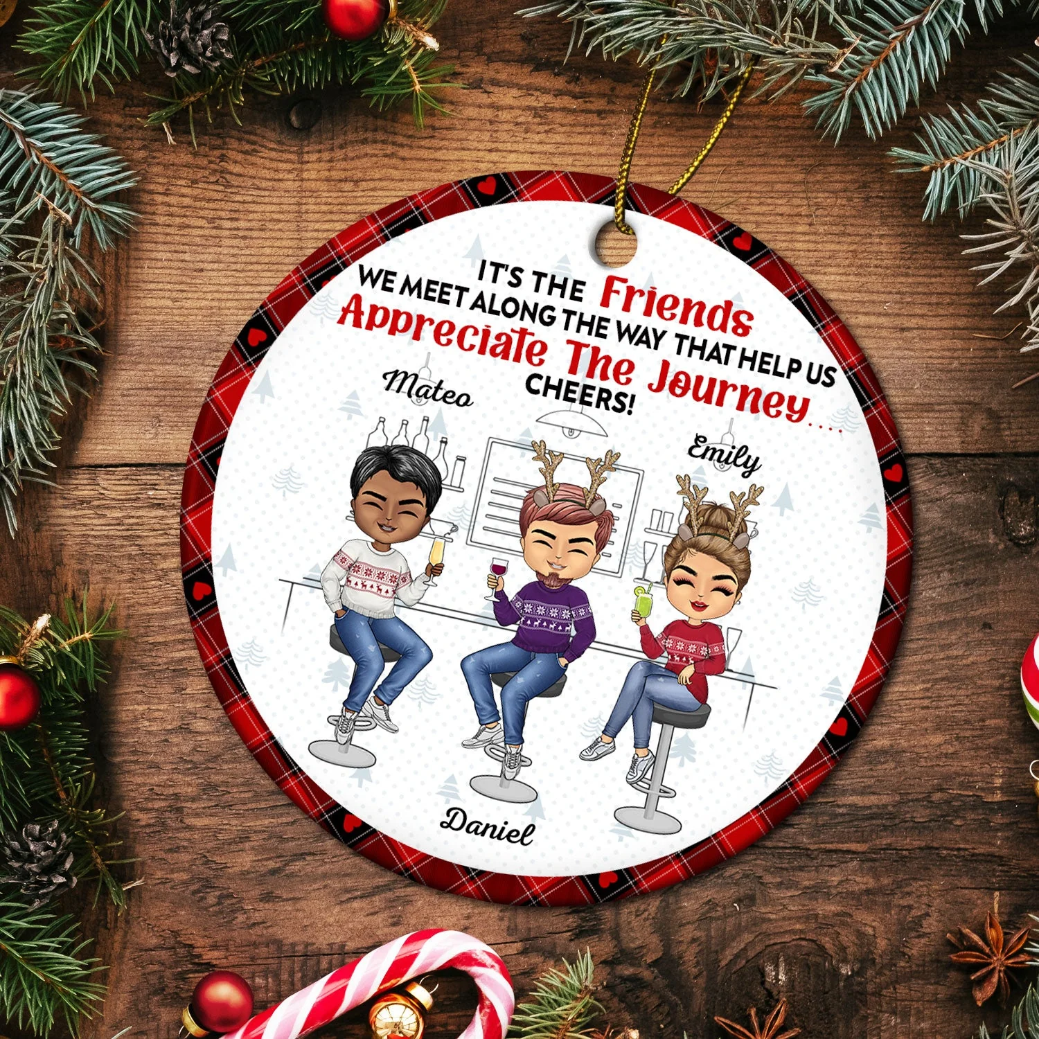 Here's To Another Year Of Bonding Over Alcohol - Christmas Gifts For Besties - Personalized Circle Ceramic Ornament - Image 5