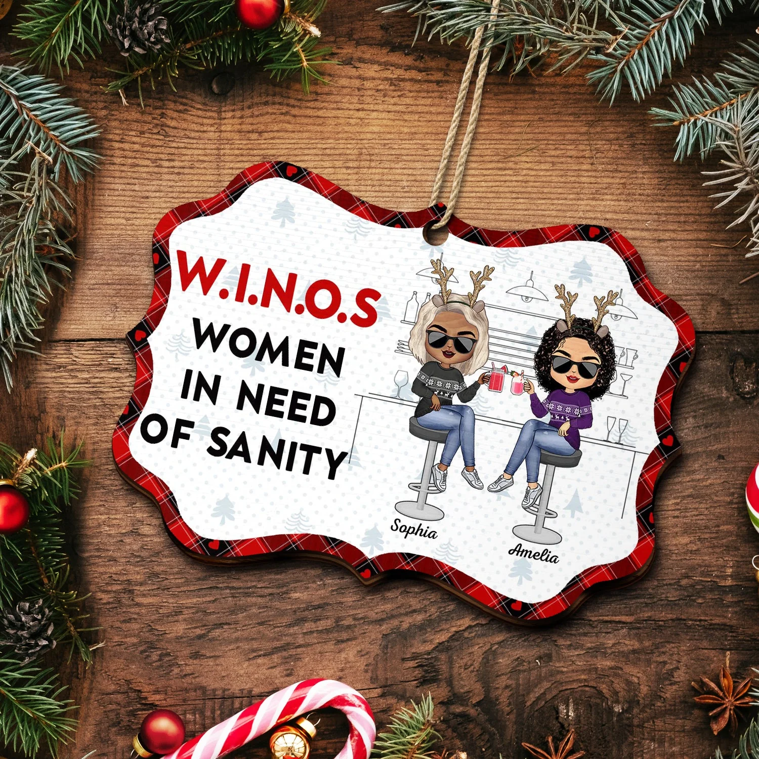 Here's To Another Year Of Bonding Over Alcohol - Christmas Gifts For Besties - Personalized Medallion Wooden Ornament - Image 5