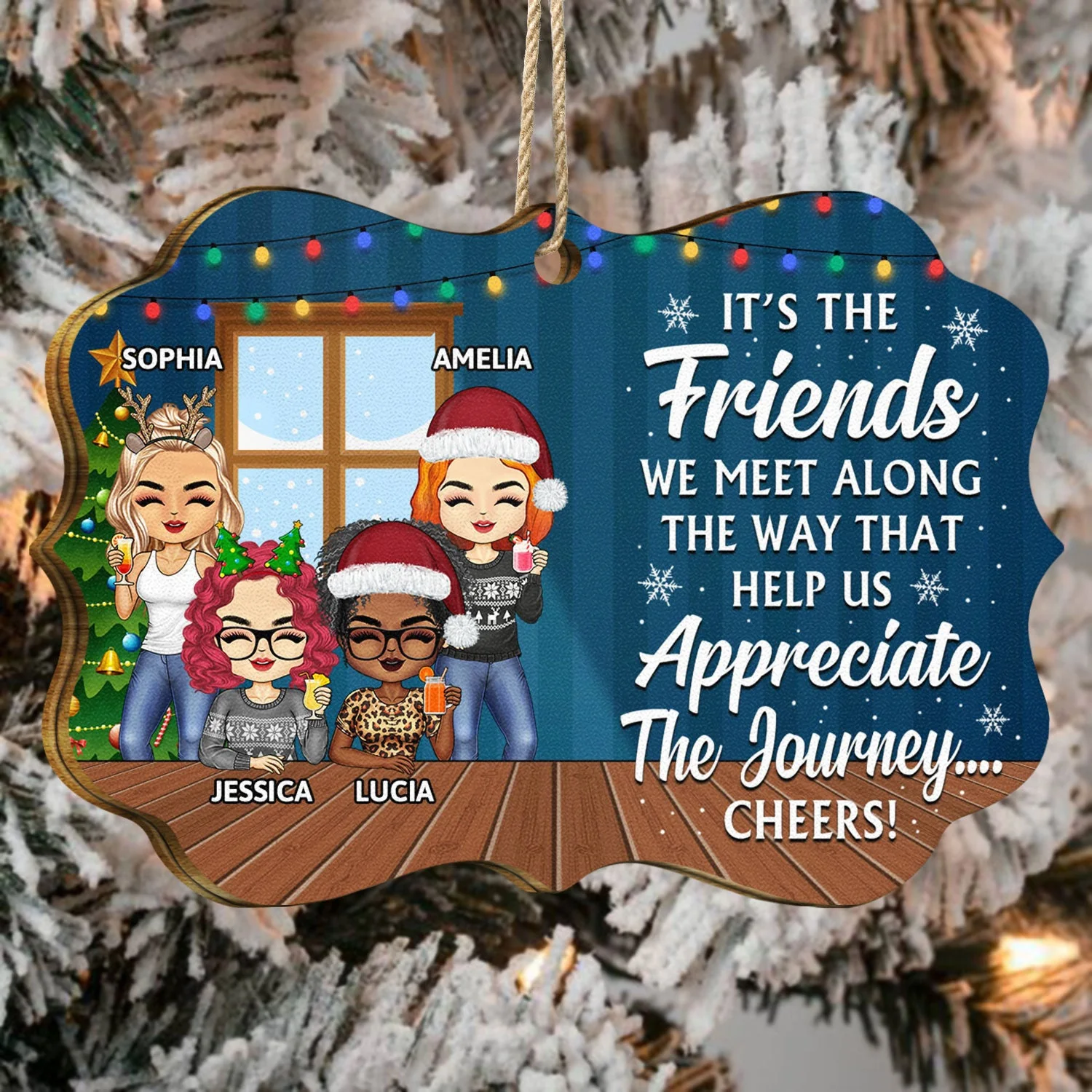 Here's To Another Year Of Bonding Over Alcohol - Christmas Gifts For Colleagues, Coworker, Besties - Personalized Medallion Wooden Ornament - Image 4