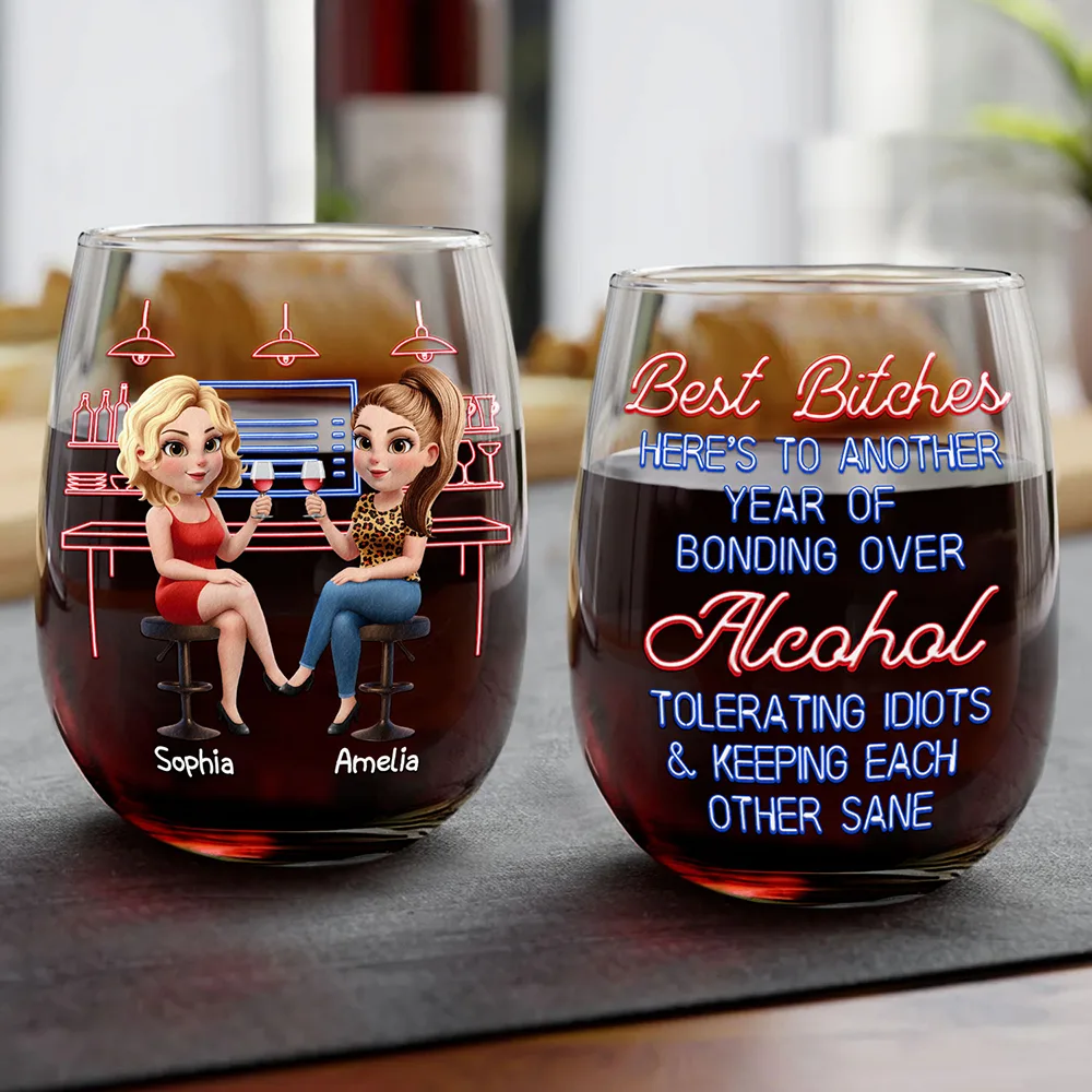 Here's To Another Year Of Bonding Over Alcohol - Personalized Stemless Wine Glass-AK1838NAH5275
