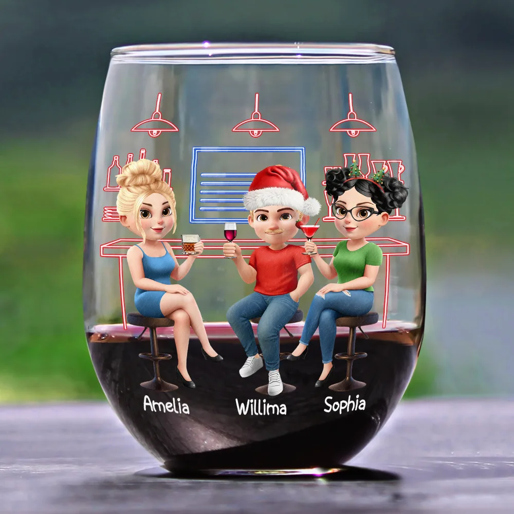 Here's To Another Year Of Bonding Over Alcohol - Personalized Stemless Wine Glass-AK1838NAH5275 - Image 2