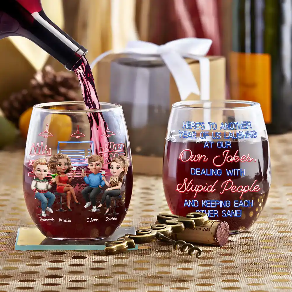 Here's To Another Year Of Bonding Over Alcohol - Personalized Stemless Wine Glass-AK1838NAH5275 - Image 3