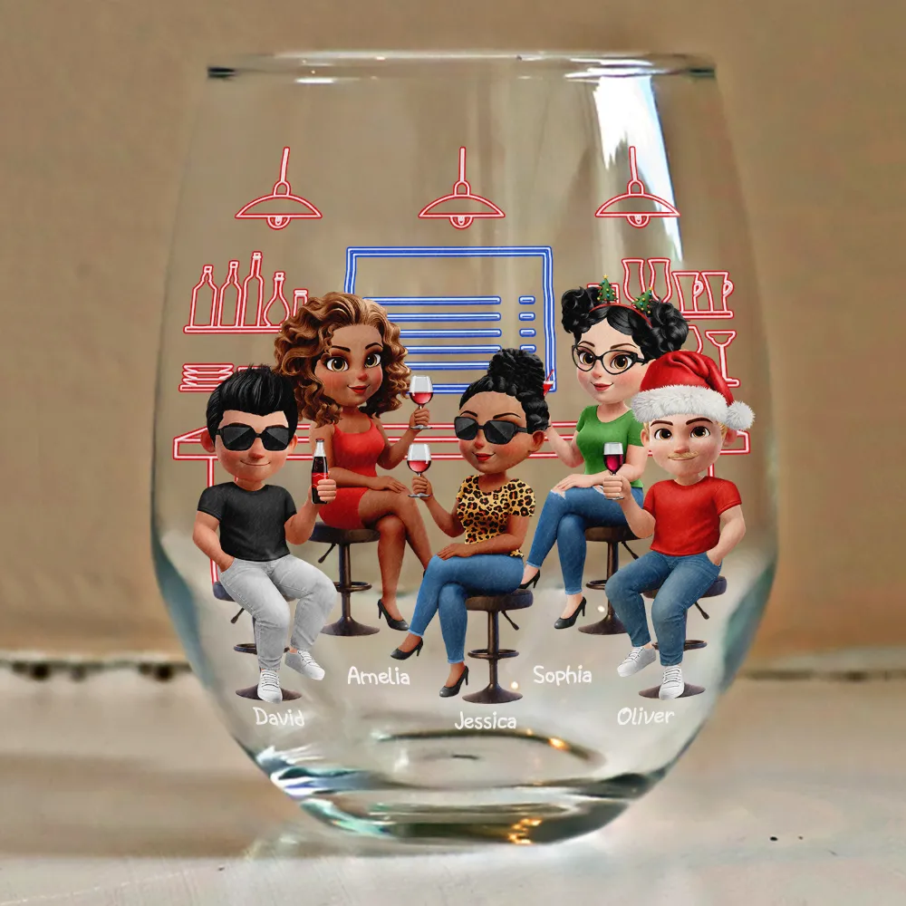 Here's To Another Year Of Bonding Over Alcohol - Personalized Stemless Wine Glass-AK1838NAH5275 - Image 4