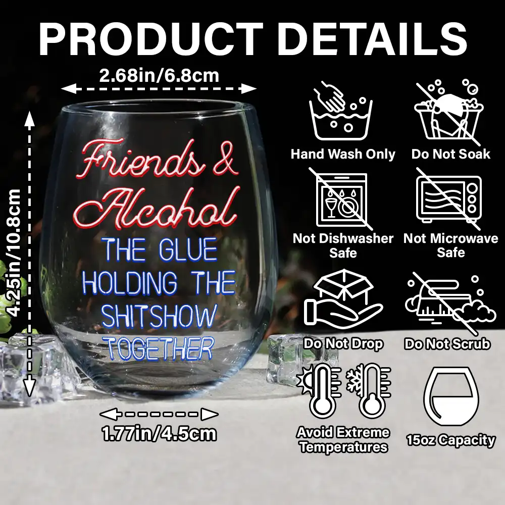 Here's To Another Year Of Bonding Over Alcohol - Personalized Stemless Wine Glass-AK1838NAH5275 - Image 5