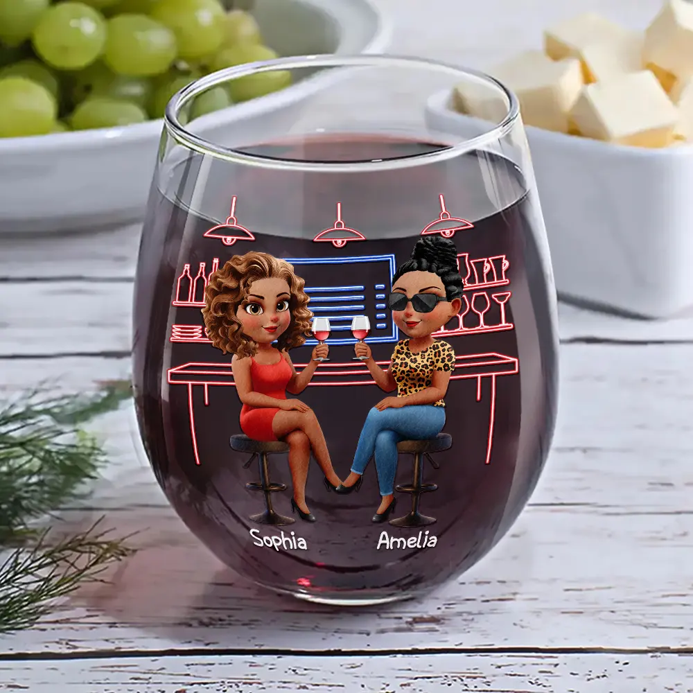 Here's To Another Year Of Bonding Over Alcohol - Personalized Stemless Wine Glass-AK1838NAH5275 - Image 6