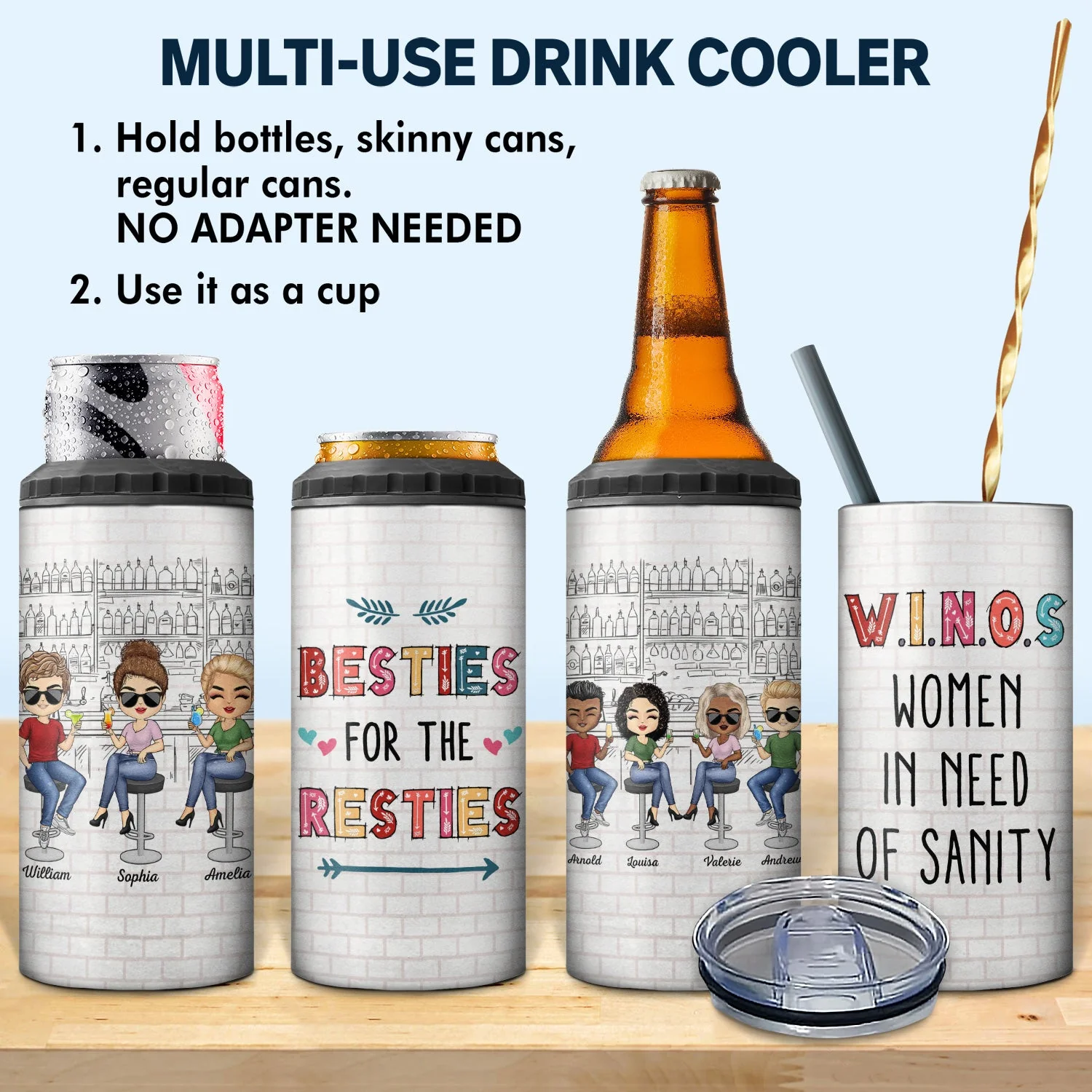 Here's To Another Year Of Bonding Over Alcohol White Best Friends - Bestie BFF Gift - Personalized Custom 4 In 1 Can Cooler Tumbler - Image 2