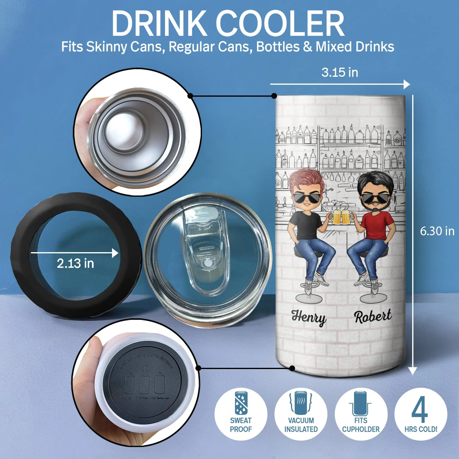 Here's To Another Year Of Bonding Over Alcohol White Best Friends - Bestie BFF Gift - Personalized Custom 4 In 1 Can Cooler Tumbler - Image 4