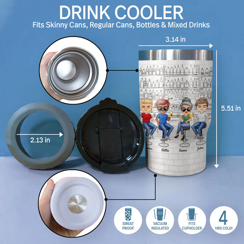 Here's To Another Year Of Bonding Over Alcohol White Best Friends - Bestie BFF Gift - Personalized Custom Triple 3 In 1 Can Cooler - Image 4