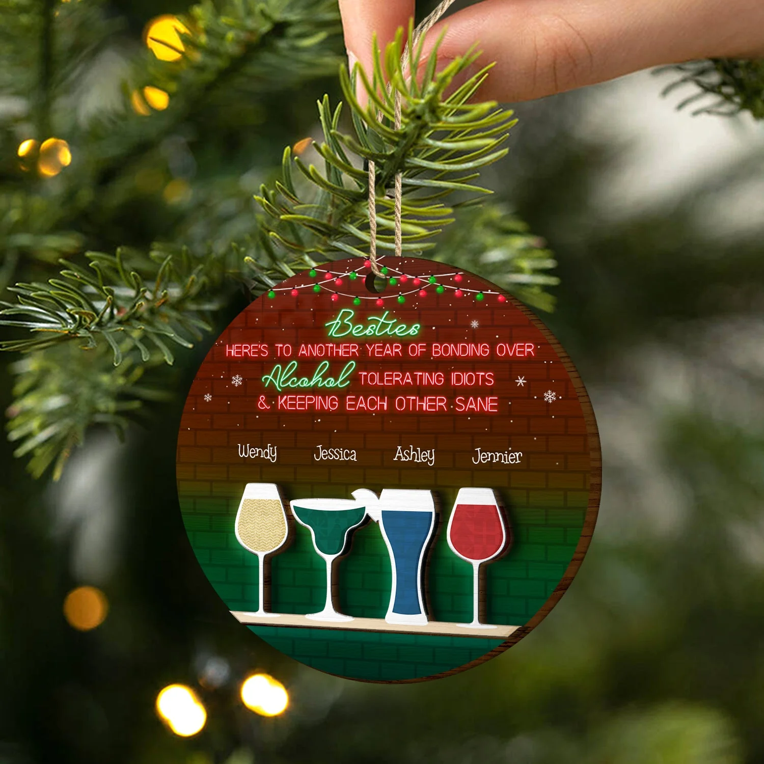 Here's To Another Year Of Bonding Over - Christmas Gift For Besties - Personalized 2-Layered Wooden Ornament - Image 2