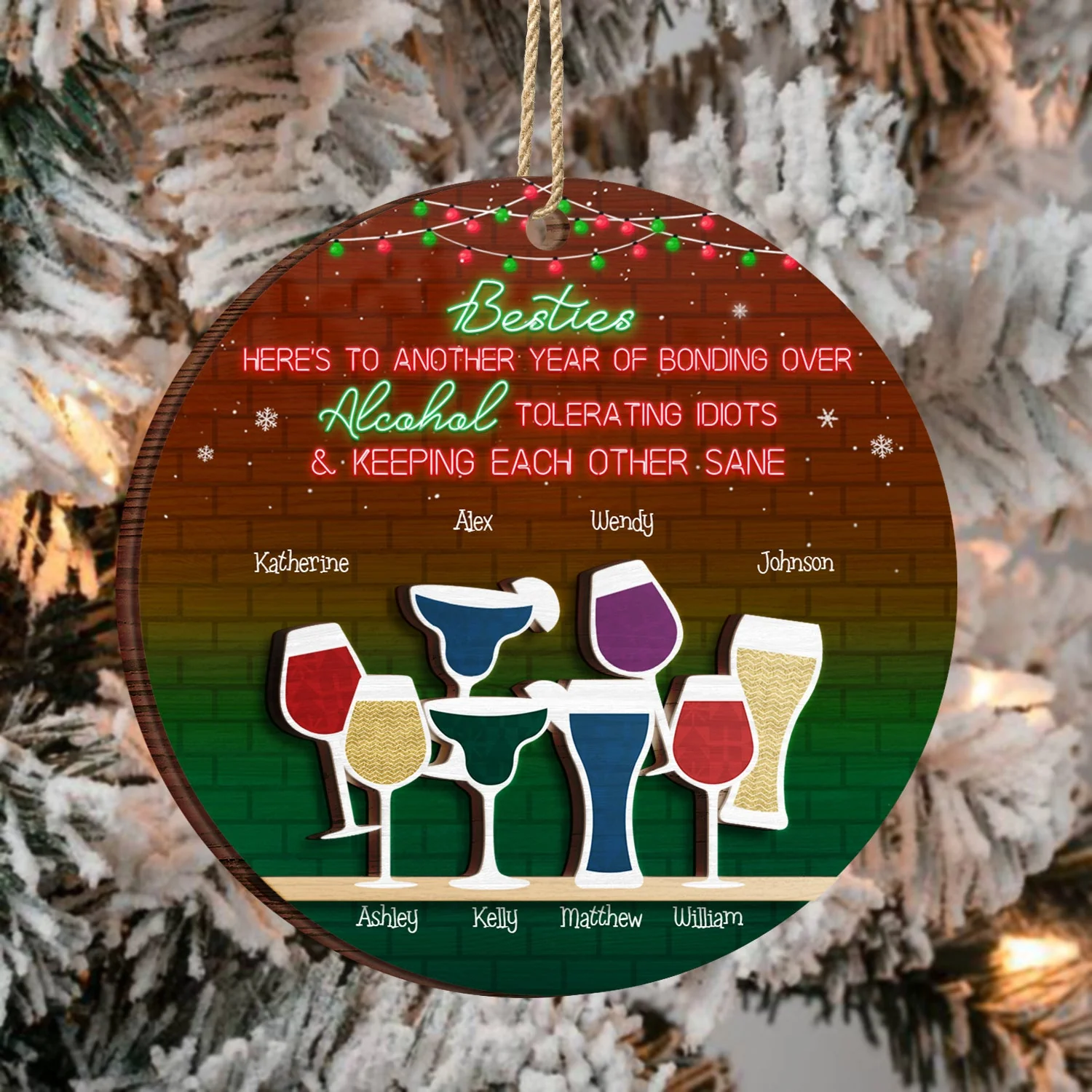 Here's To Another Year Of Bonding Over - Christmas Gift For Besties - Personalized 2-Layered Wooden Ornament - Image 3