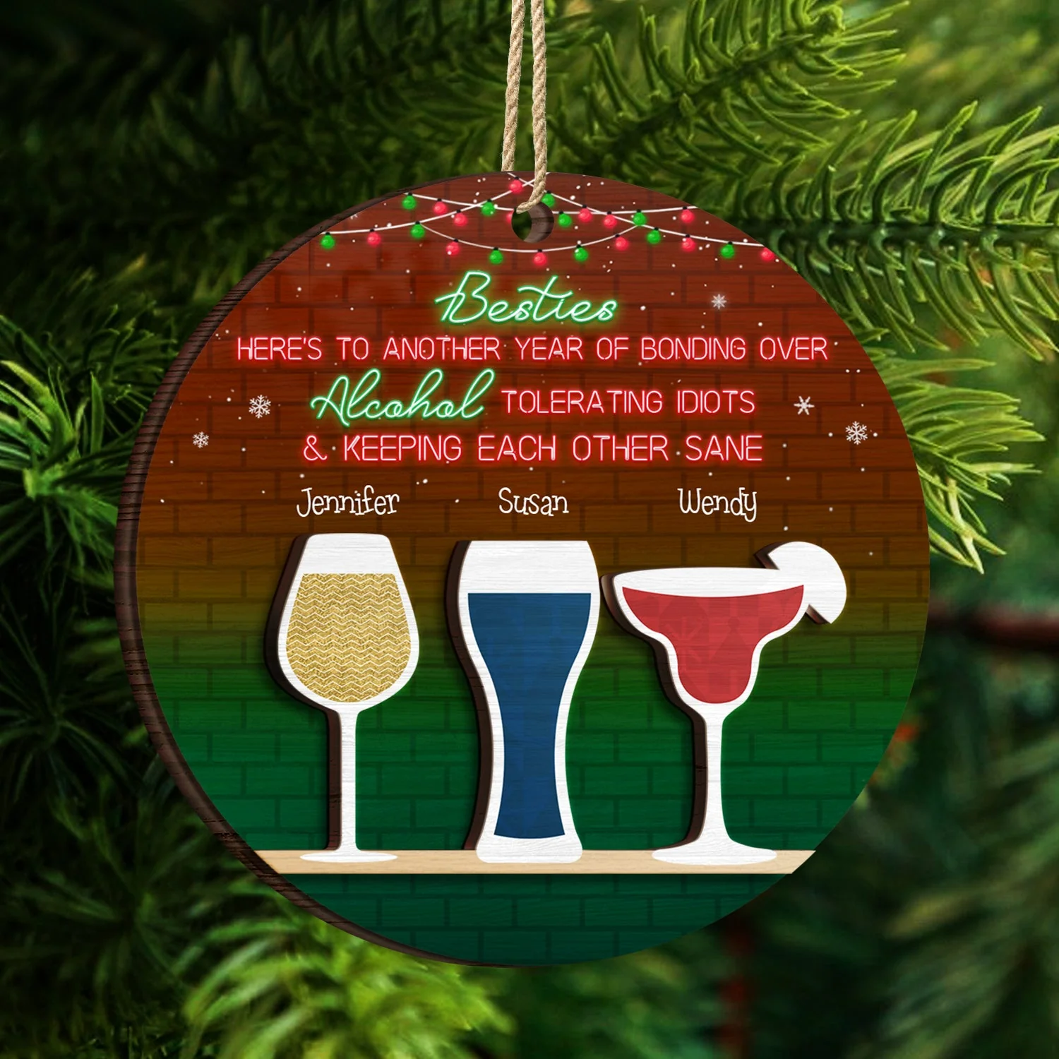 Here's To Another Year Of Bonding Over - Christmas Gift For Besties - Personalized 2-Layered Wooden Ornament - Image 4