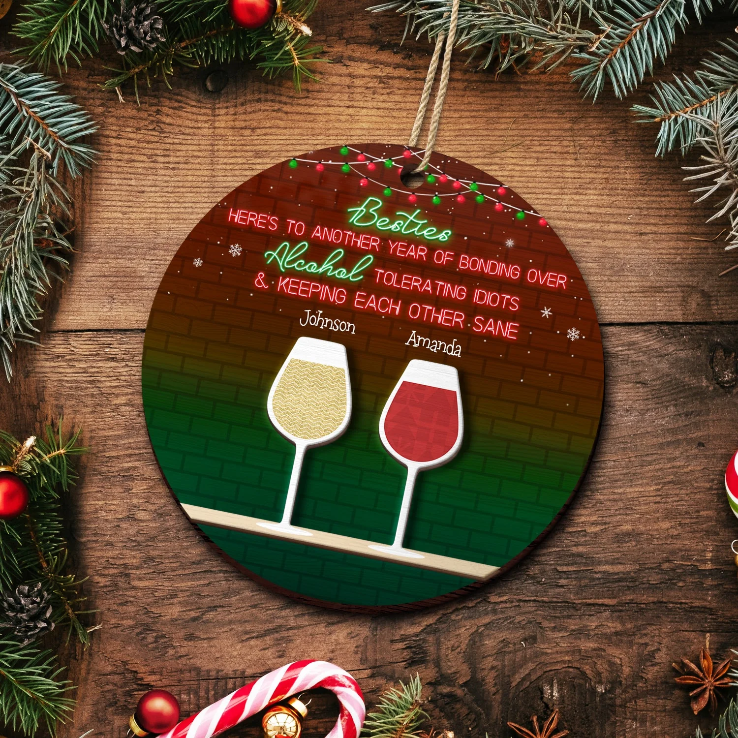 Here's To Another Year Of Bonding Over - Christmas Gift For Besties - Personalized 2-Layered Wooden Ornament - Image 5
