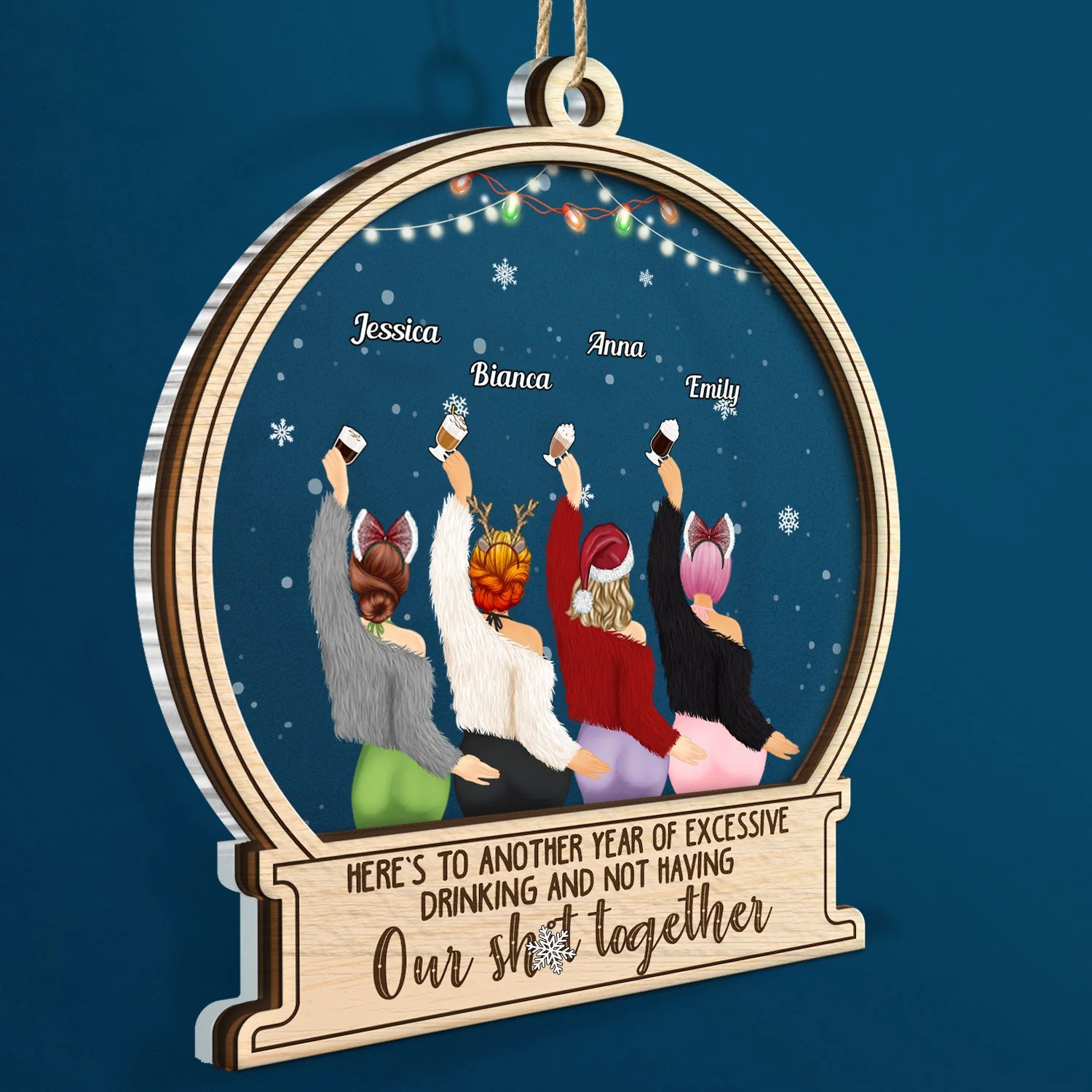 Here's To Another Year Of Excessive Drinking - Christmas Gift For Besties - Personalized 2-Layered Mix Ornament - Image 2
