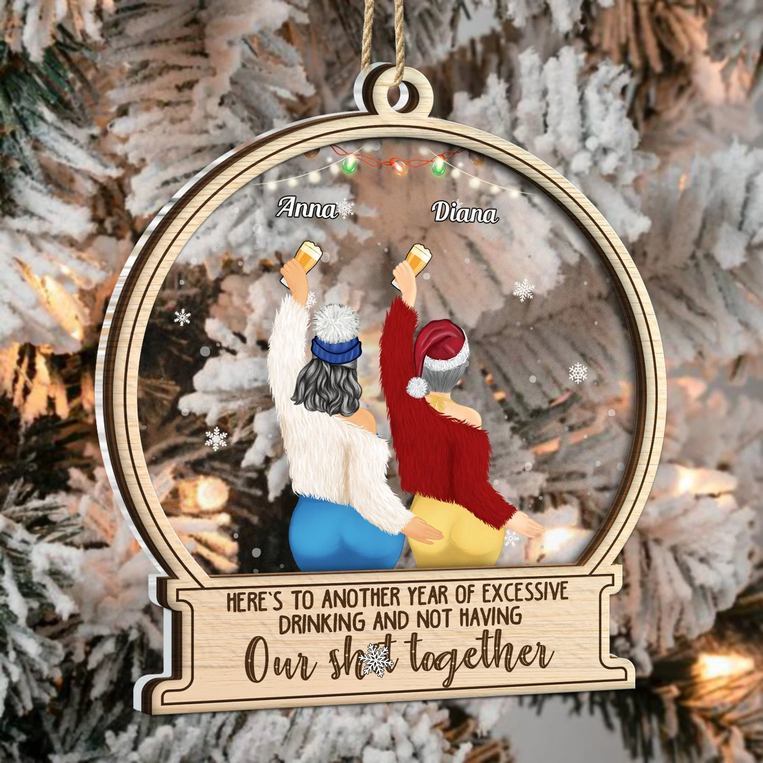 Here's To Another Year Of Excessive Drinking - Christmas Gift For Besties - Personalized 2-Layered Mix Ornament - Image 3