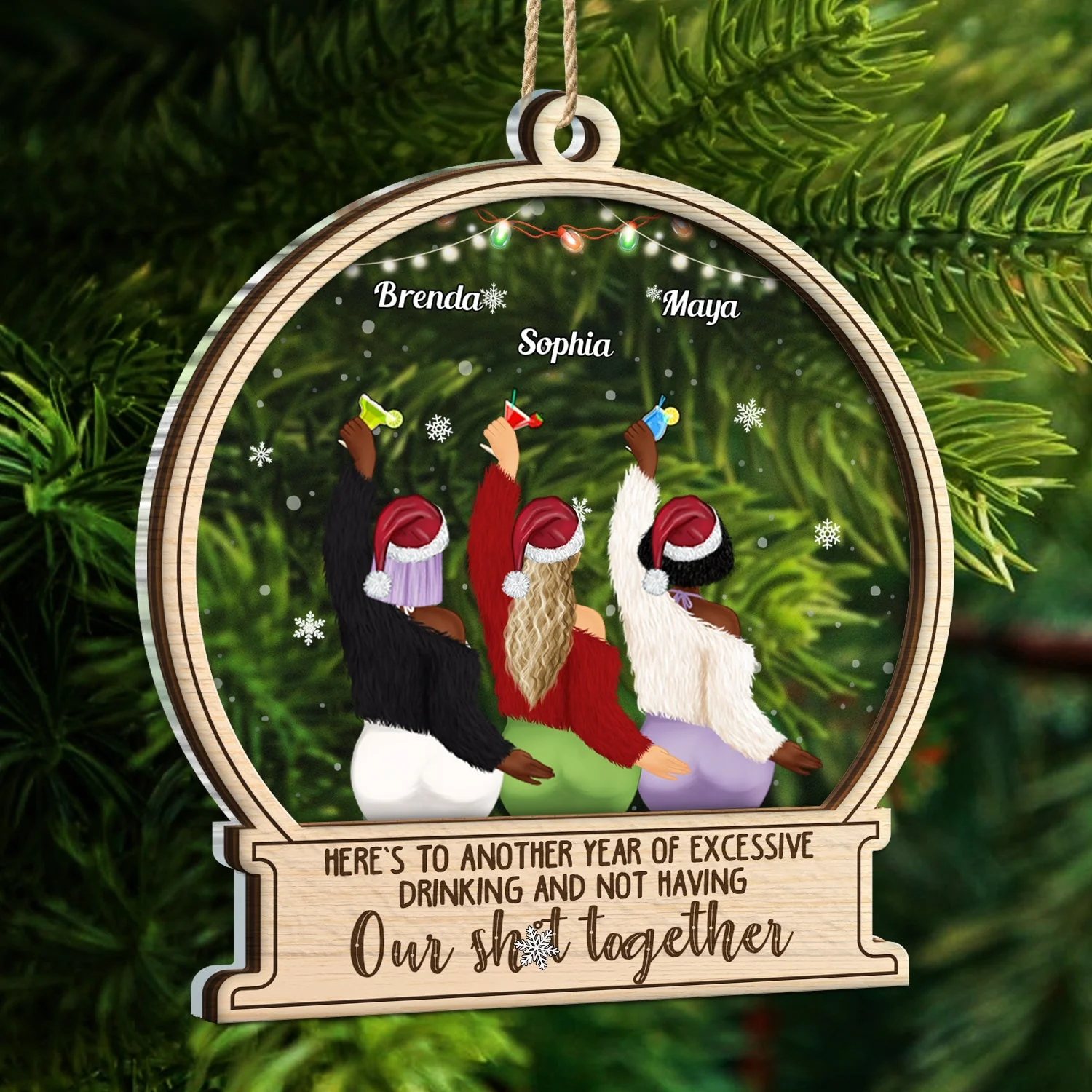 Here's To Another Year Of Excessive Drinking - Christmas Gift For Besties - Personalized 2-Layered Mix Ornament - Image 5