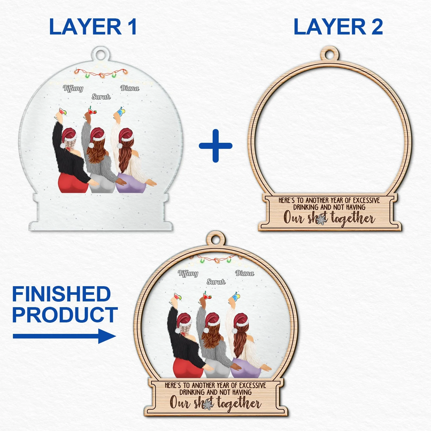 Here's To Another Year Of Excessive Drinking - Christmas Gift For Besties - Personalized 2-Layered Mix Ornament - Image 6