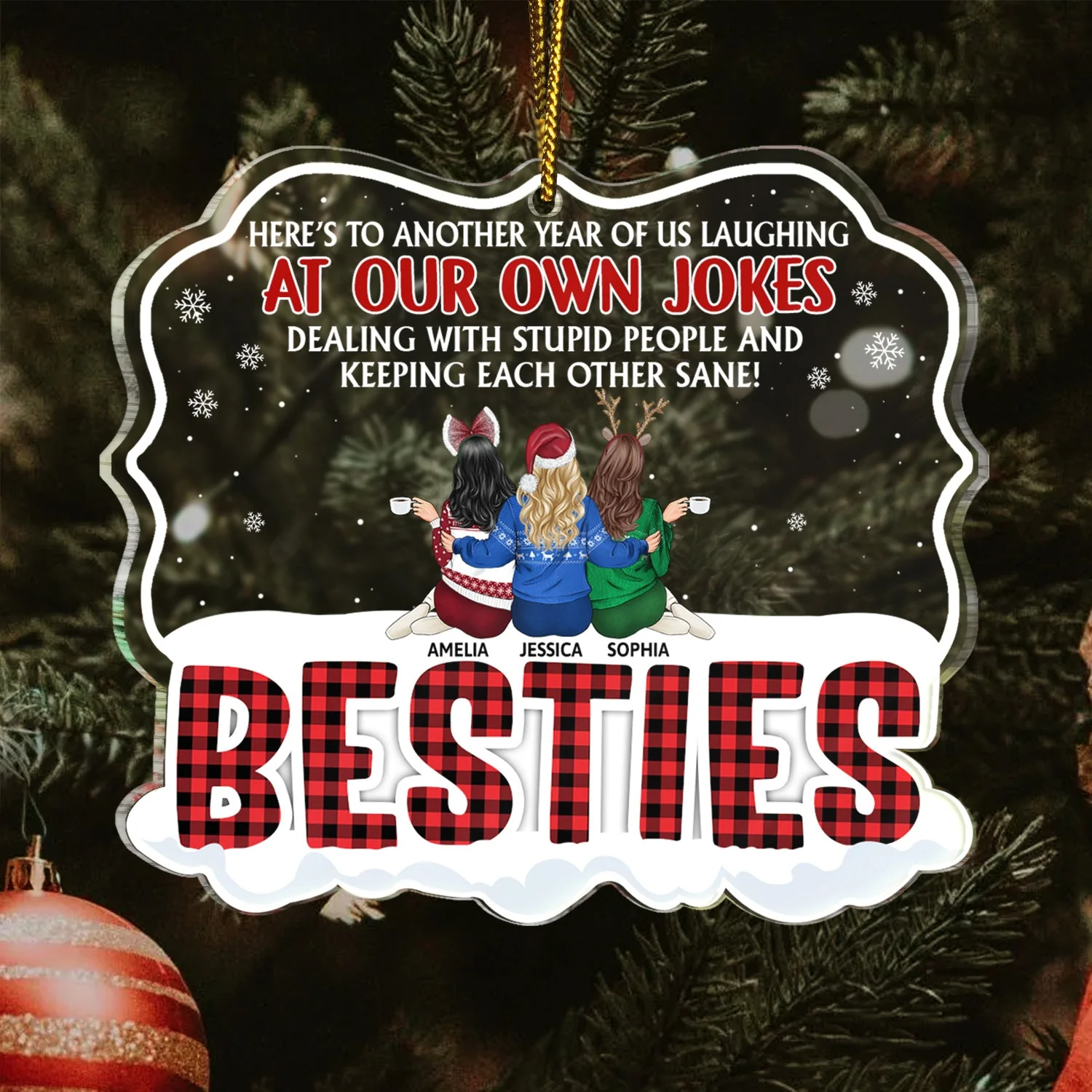 Here's To Another Year Of Us - Christmas Gifts For Besties, Best Friends - Personalized Custom Shaped Acrylic Ornament - Image 3