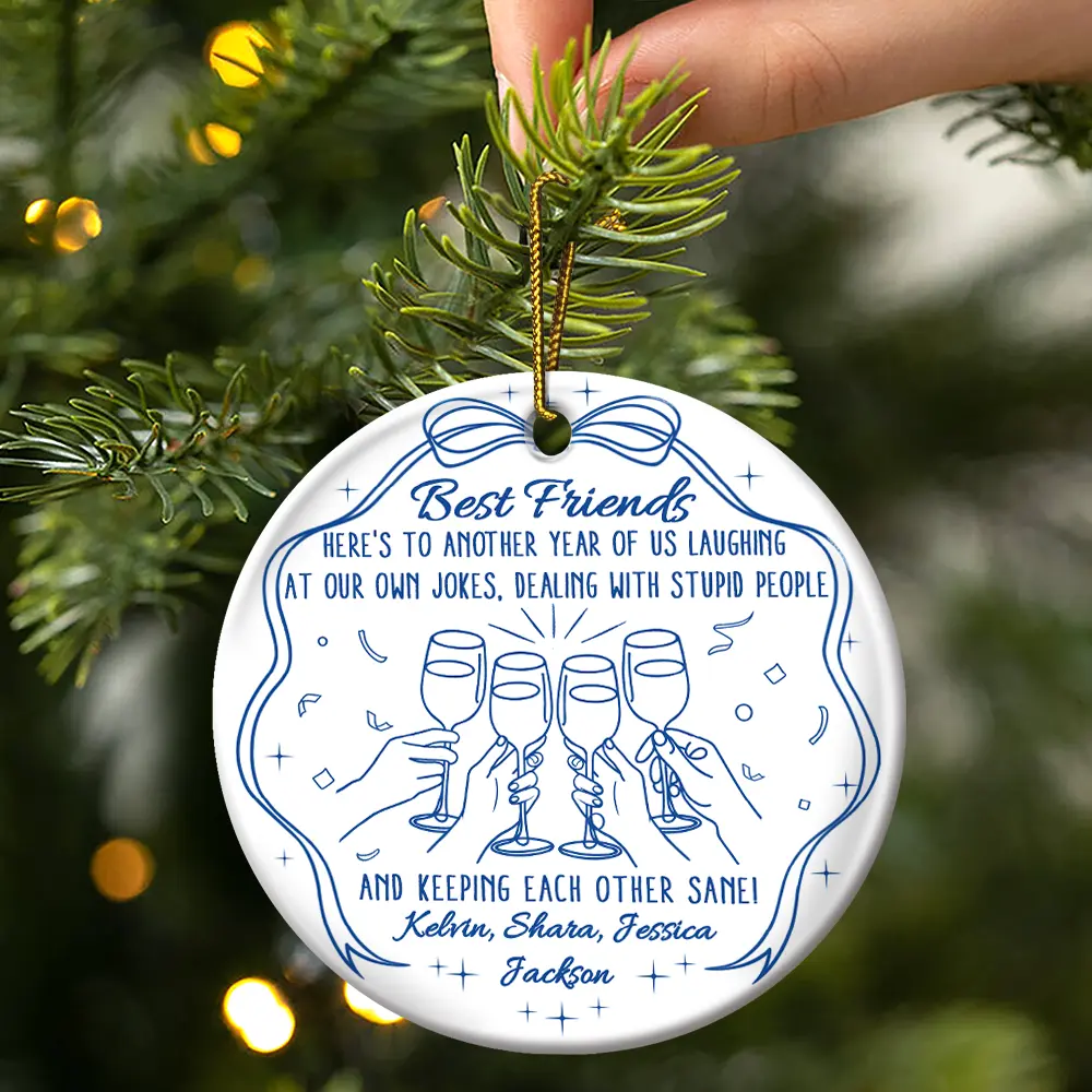 Here's To Another Year Of Us - Personalized Circle Ceramic Ornament - Image 4