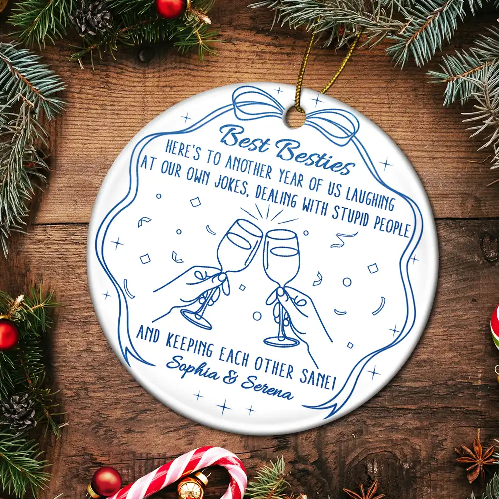 Here's To Another Year Of Us - Personalized Circle Ceramic Ornament - Image 6