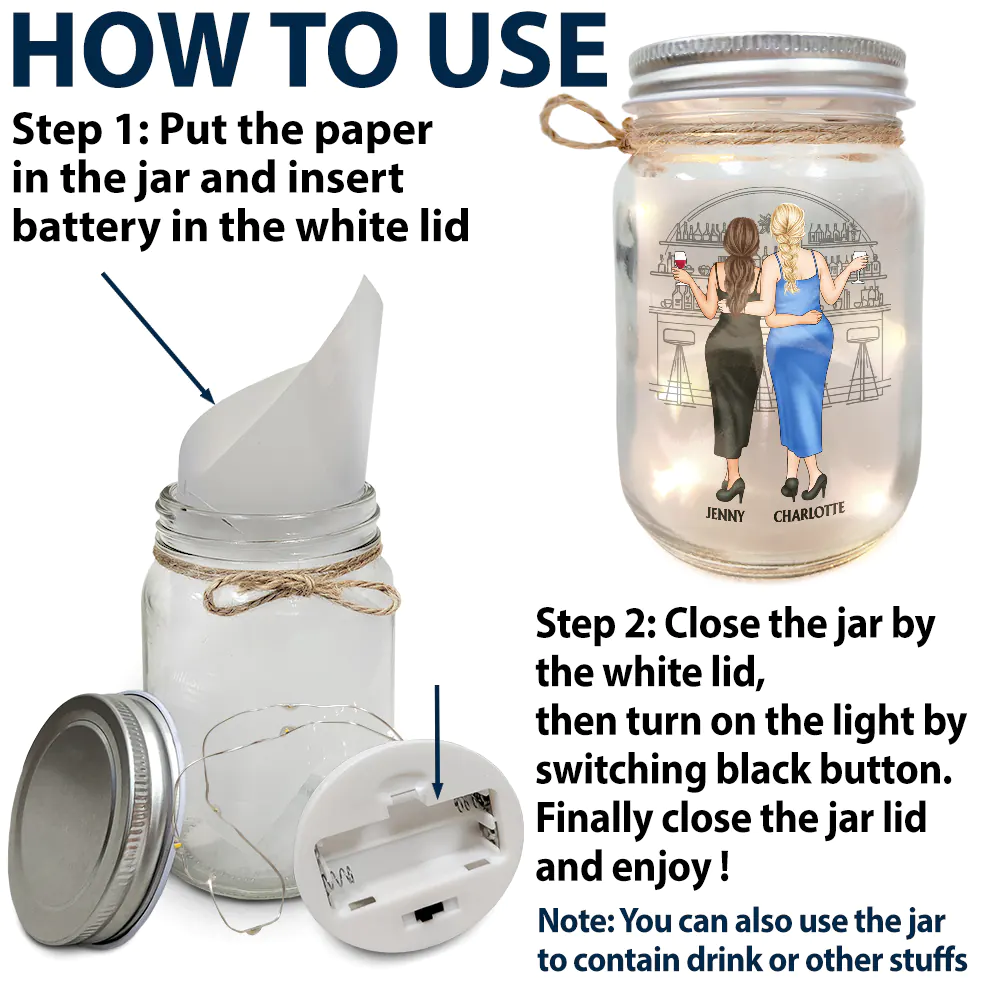 Here's To Being Friends Even When We're Old Besties - Personalized Mason Jar Light - Image 5