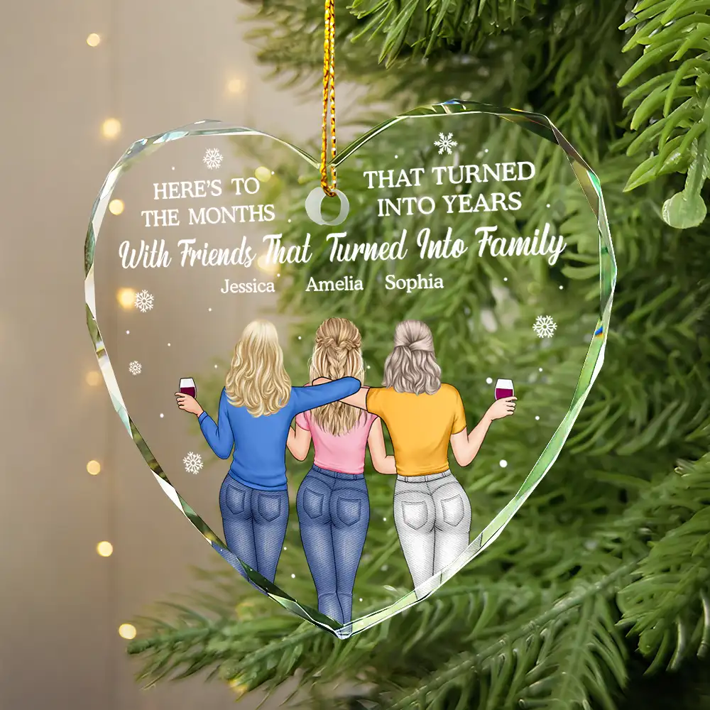 Here's To The Months That Turned Into Years Besties - Personalized Heart Shaped Glass Ornament - Image 2