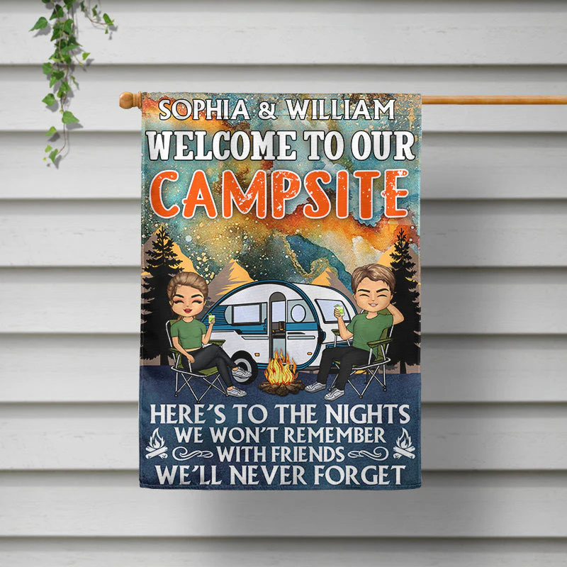 Here's To The Nights We Won't Remember - Gift For Camping Lovers - Personalized Custom Flag - Image 2