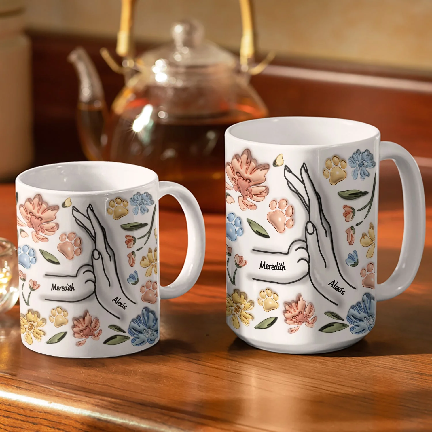 High Five Paw And Hand - Gift For Cat Mom, Cat Lover, Mother, Pet Lovers - 3D Inflated Effect Printed Mug, Personalized White Edge-to-Edge Mug - Image 3