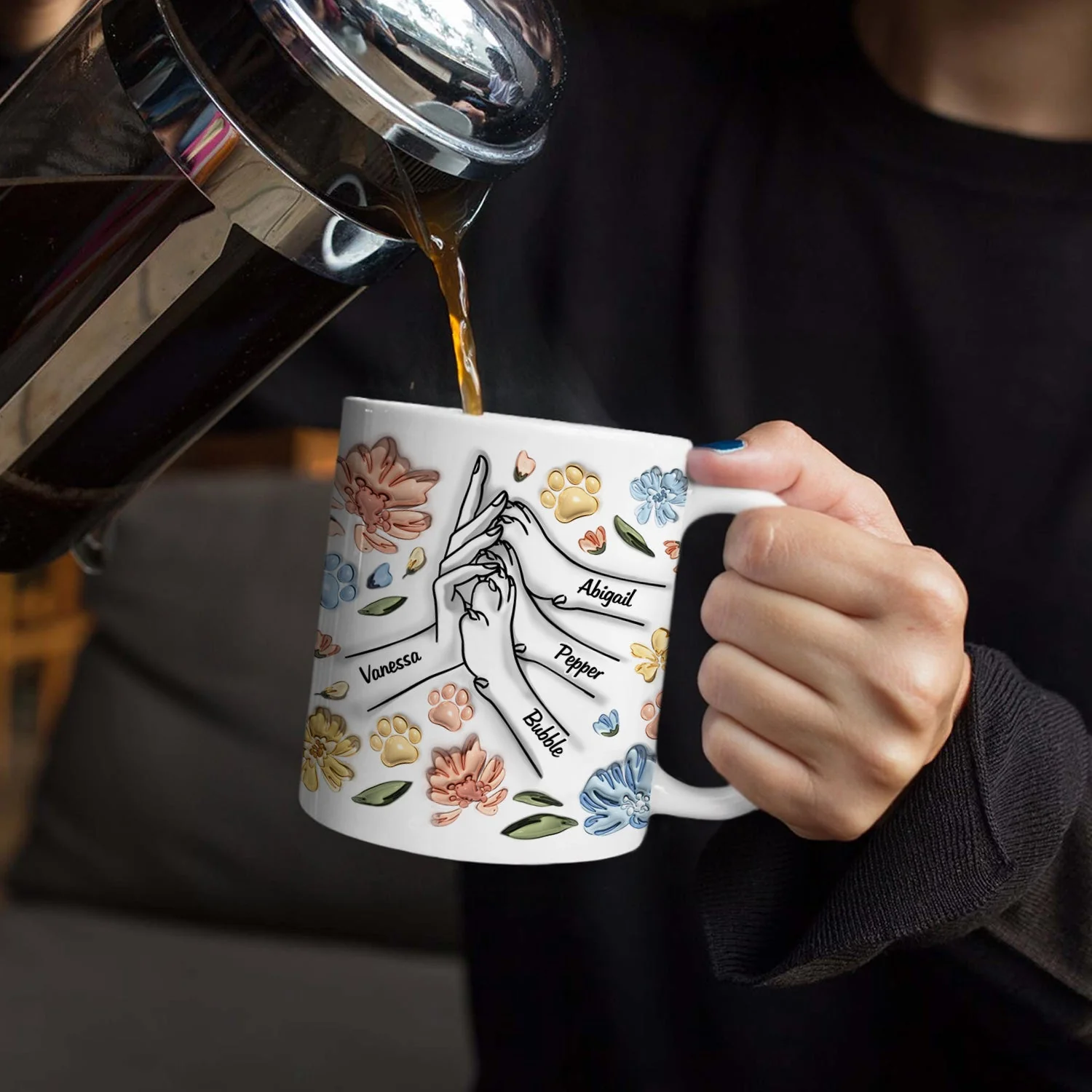 High Five Paw And Hand - Gift For Dog Mom, Dog Lover, Mother, Pet Lovers - 3D Inflated Effect Printed Mug, Personalized White Edge-to-Edge Mug - Image 4