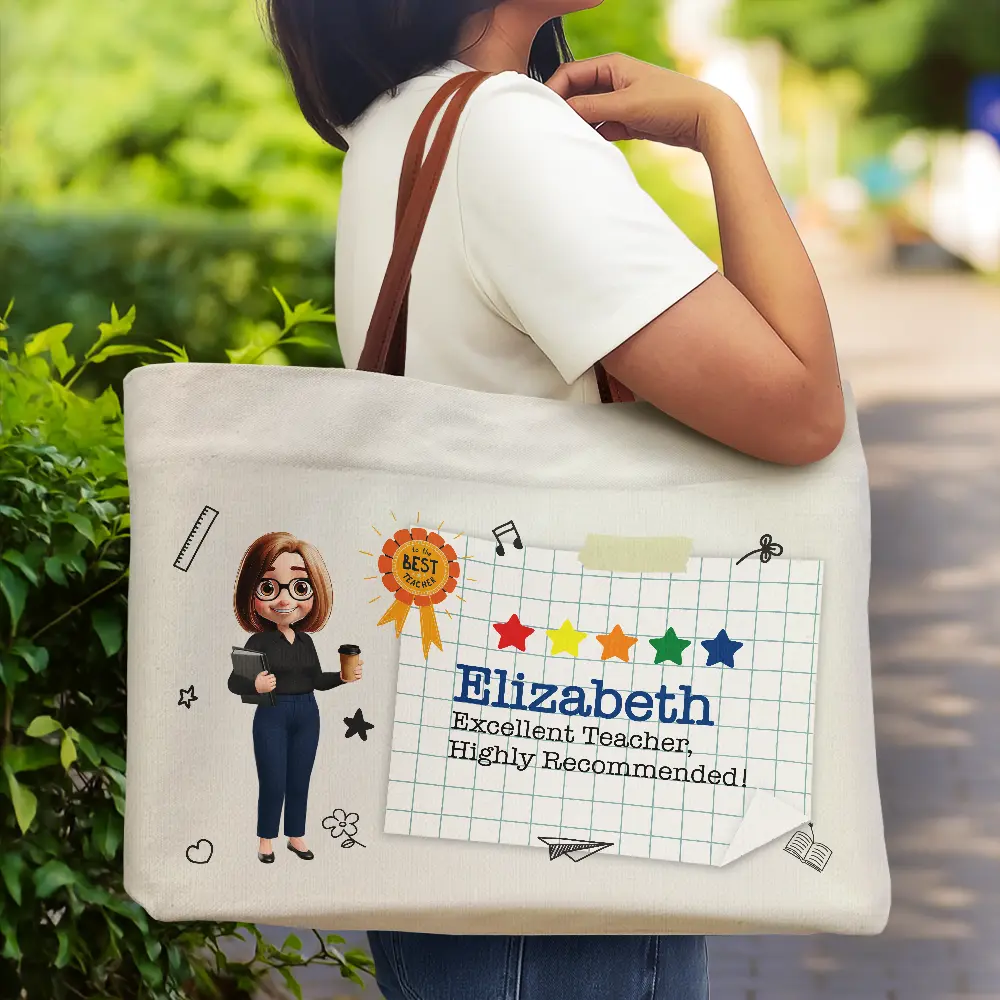 Highly Recommended Teacher - Personalized Leather Handle Tote Bag - Image 2