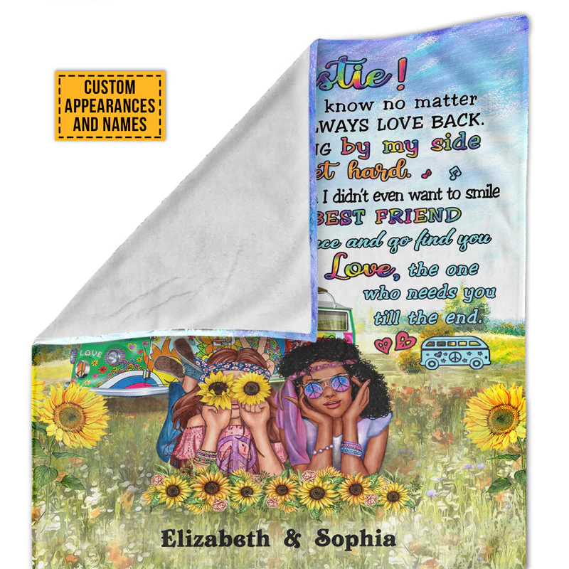 Hippie Bestie When Times Get Hard Custom Blanket, Bff Blanket, Gift For Friends - Image 5