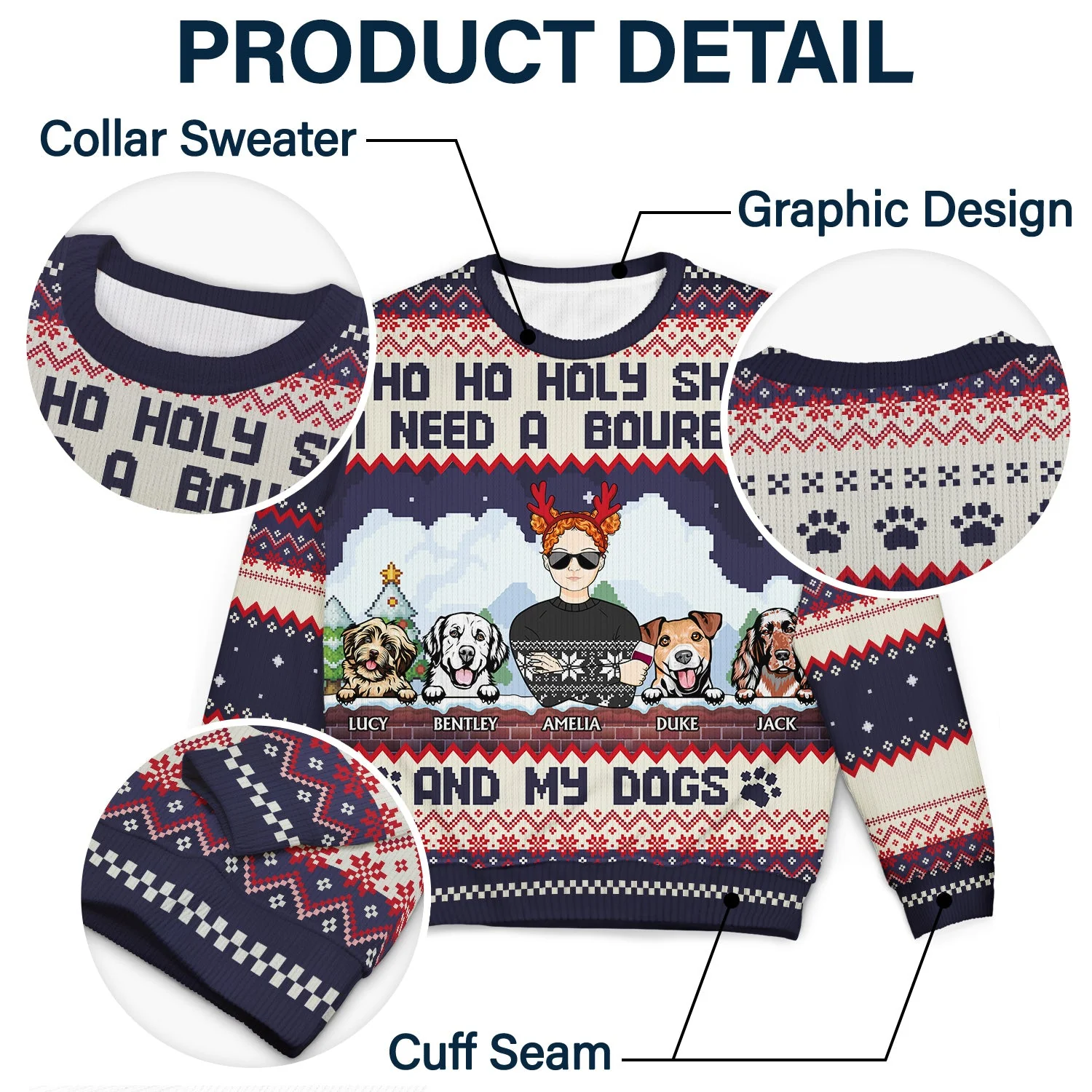Ho Ho Holy I Need A Beer - Christmas Gifts For Dog Lovers, Dog Mom, Dog Dad - Personalized Unisex Ugly Sweater - Image 6