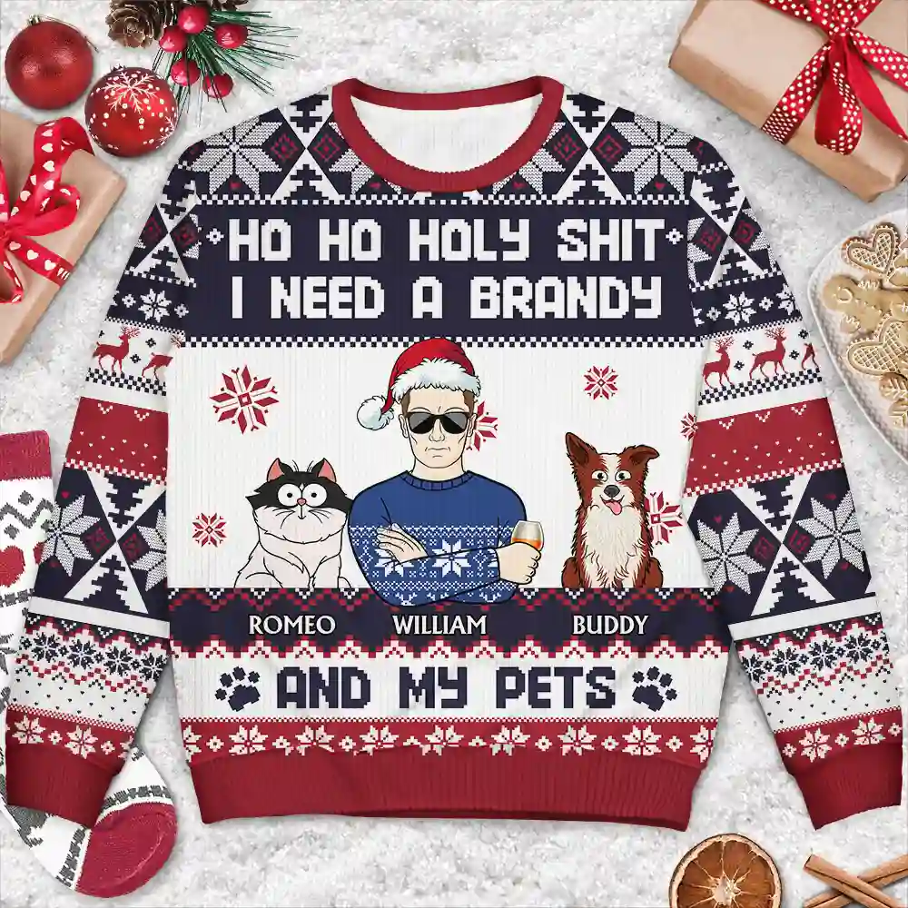 Ho Ho Holy I Need A Beer Dog Cat Christmas - Personalized Unisex Ugly Sweater - Image 3