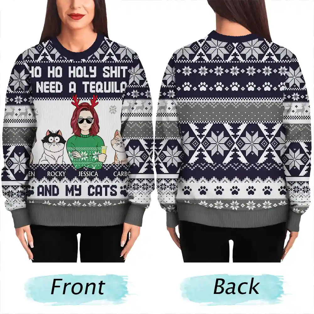 Ho Ho Holy I Need A Beer Dog Cat Christmas - Personalized Unisex Ugly Sweater - Image 5