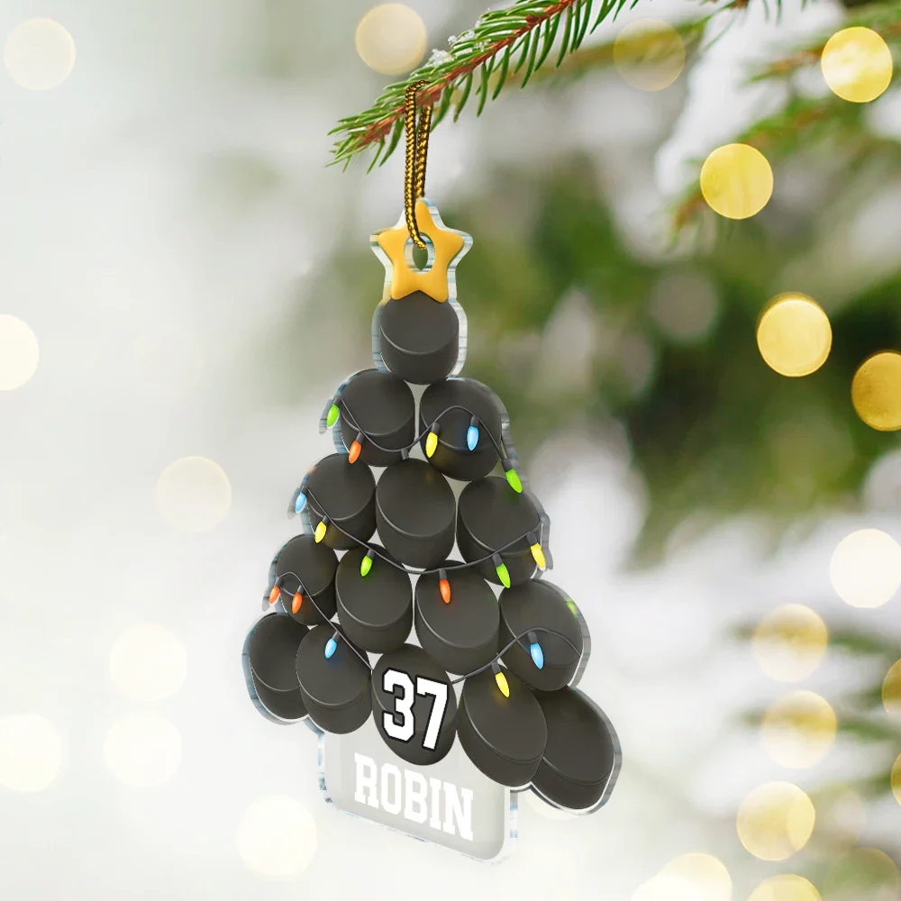 Hockey Christmas Tree - Personalized Custom Shaped Acrylic Ornament - Image 2