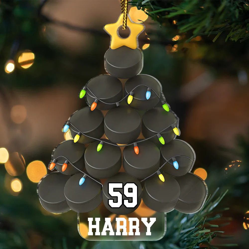 Hockey Christmas Tree - Personalized Custom Shaped Acrylic Ornament - Image 3