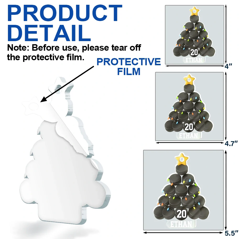Hockey Christmas Tree - Personalized Custom Shaped Acrylic Ornament - Image 6
