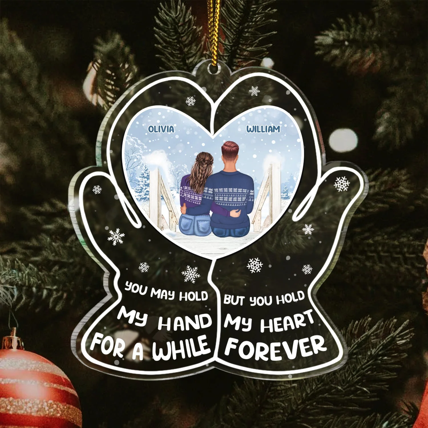 Hold My Heart - Christmas Gift For Couples - Personalized Custom Shaped Acrylic Ornament - Image 3