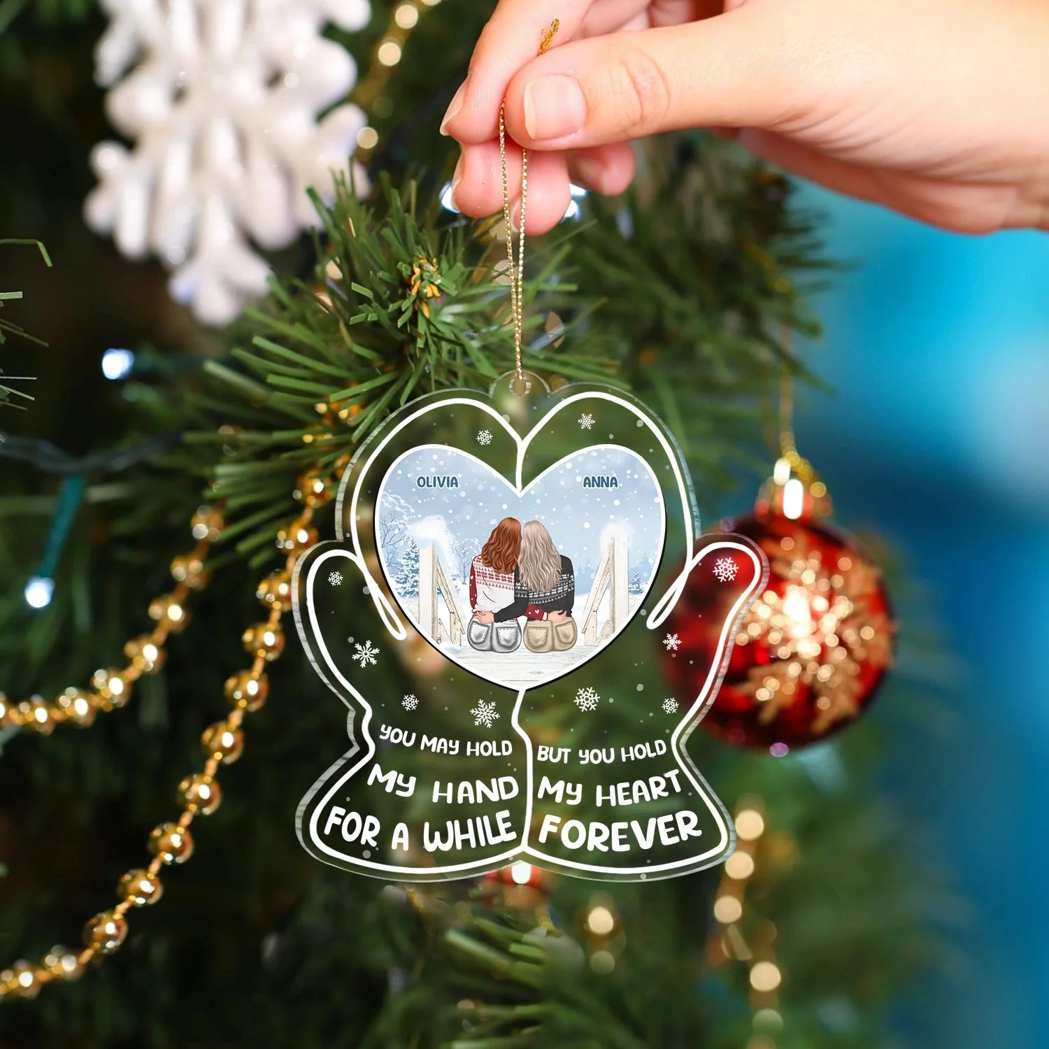 Hold My Heart - Christmas Gift For Couples - Personalized Custom Shaped Acrylic Ornament - Image 4