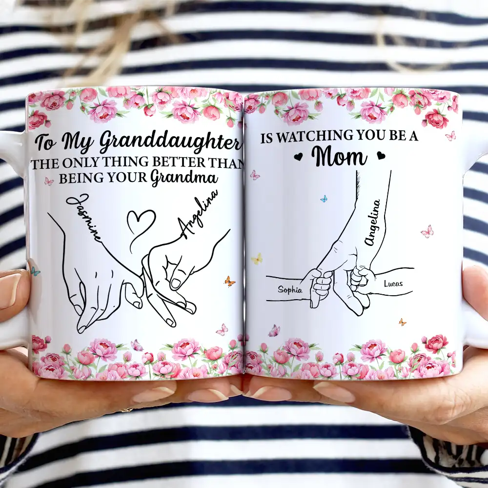 Holding Hand Watching You Be A Mom - Personalized White Edge-to-Edge Mug - Image 2