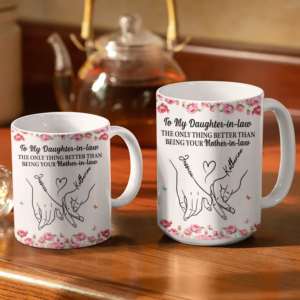 Holding Hand Watching You Be A Mom - Personalized White Edge-to-Edge Mug - Image 3