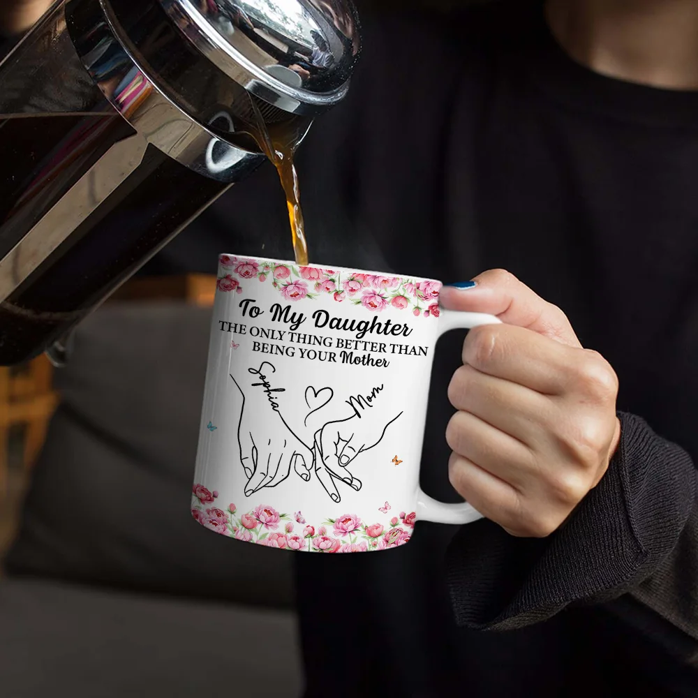 Holding Hand Watching You Be A Mom - Personalized White Edge-to-Edge Mug - Image 4