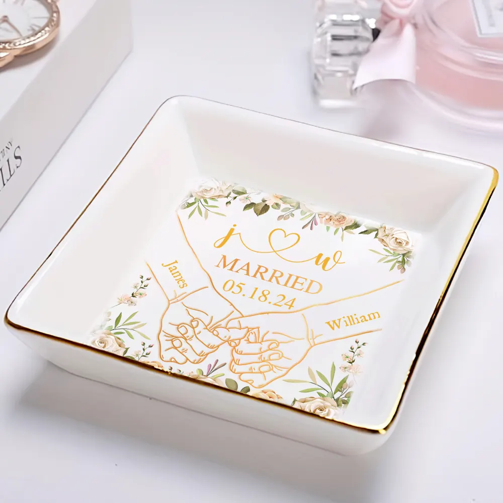 Holding Hands Couples Engaged - Personalized Ring Dish - Image 2