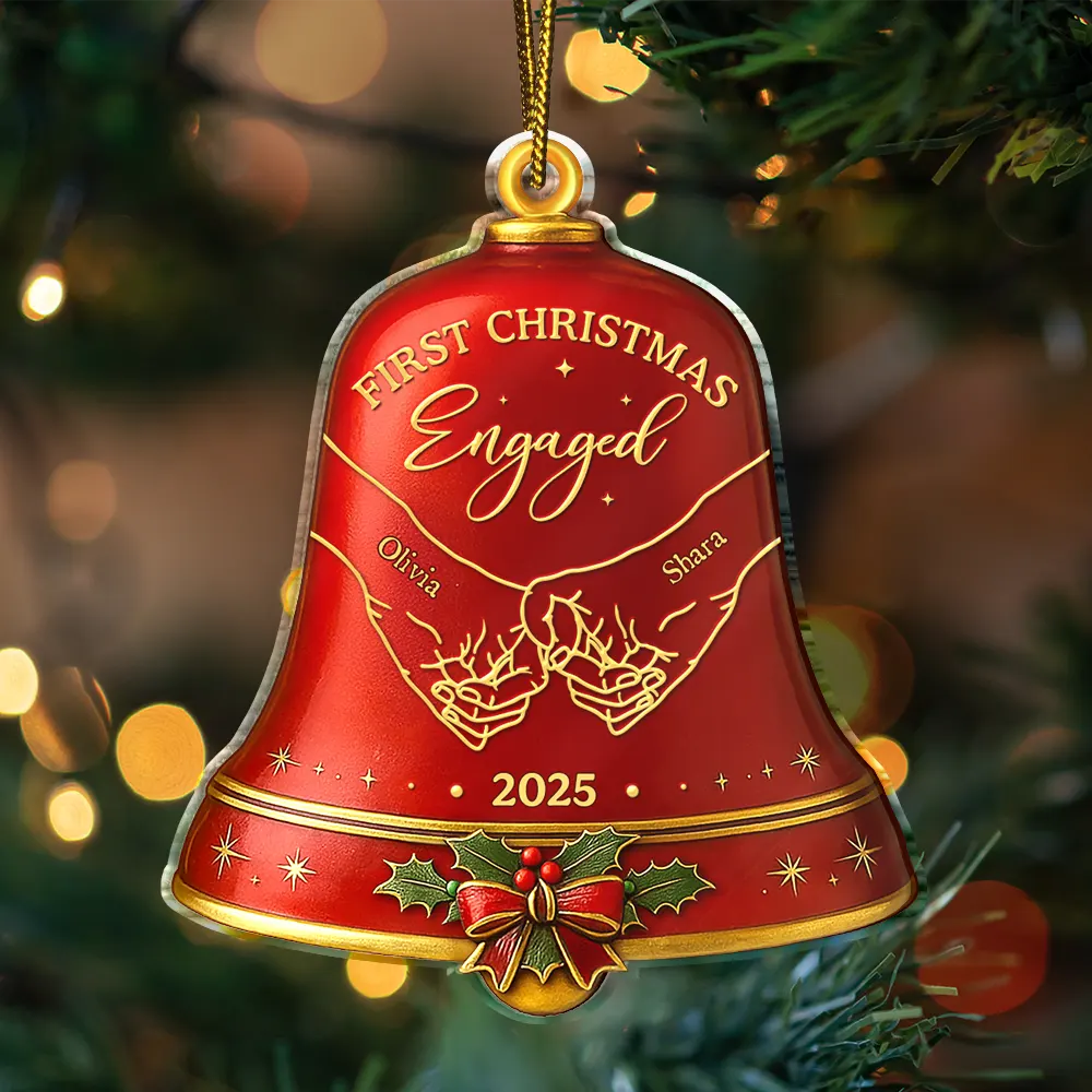 Holding Hands First Christmas Couple Bell - Personalized Custom Shaped Acrylic Ornament - Image 3